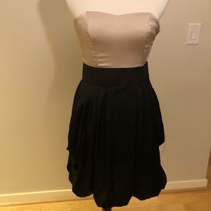 Strapless satin party dress with pockets